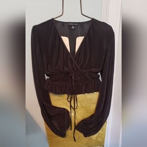 Sincerely Jules Black Pleated Long Sleeve Wrap Top
